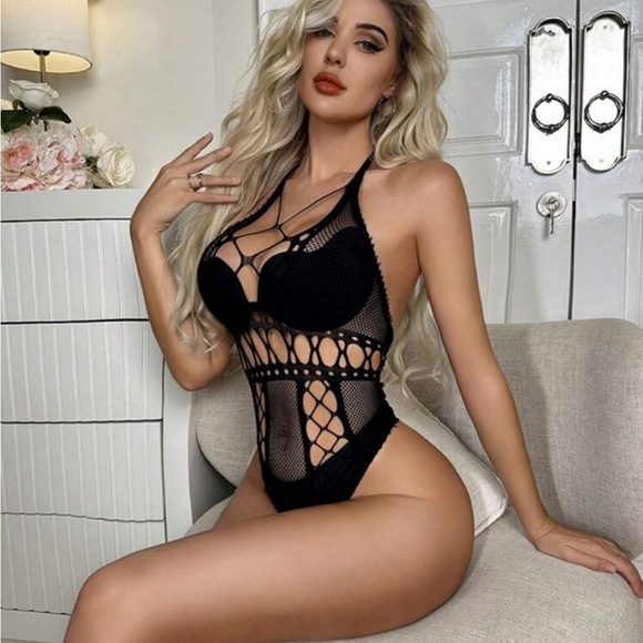 Black Hollow Out Tank Top Fishnet Teddy Bodysuit - Picture 5 of 7